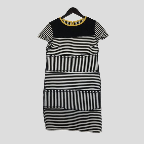 Maggy London Size 4 Black White Stripe Short Sleeve Straight Pencile Dress - Picture 7 of 11